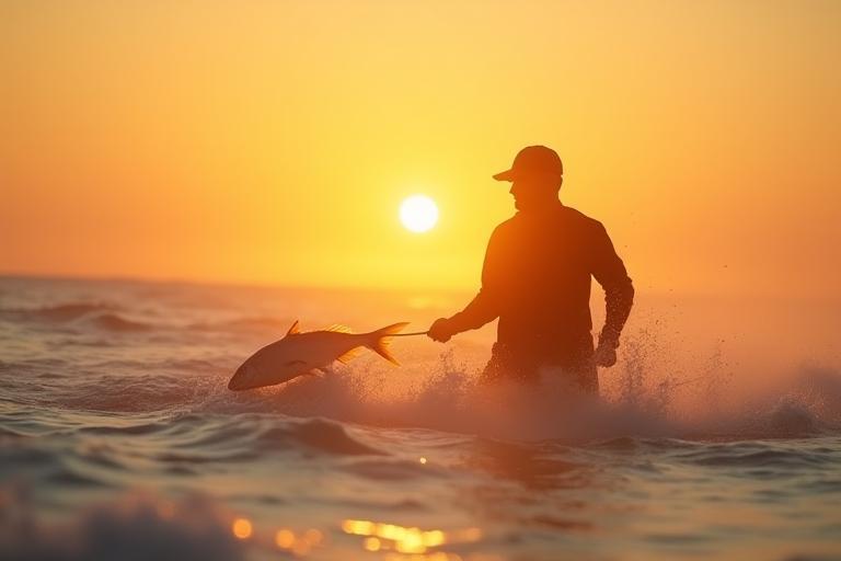 Local fisher pulling in sustainable catch at sunrise