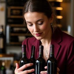 Sommelier Emma Johnson arranging wine bottles